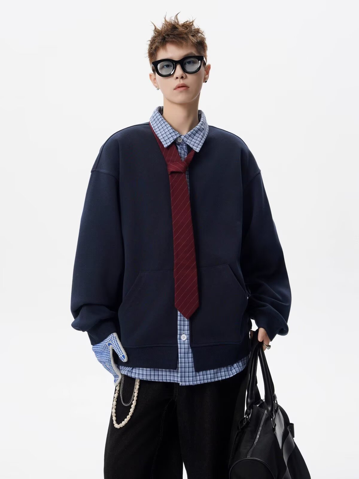 Cardigan con cappuccio uomo patchwork stile casual autunno_voghion.com