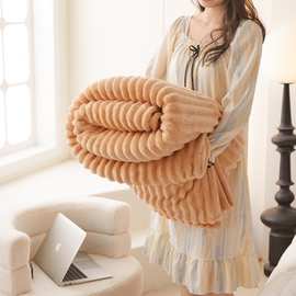轻奢兔毛绒毛毯沙发毯休闲毯子秋冬卧室加厚保暖盖毯午睡空调毯
