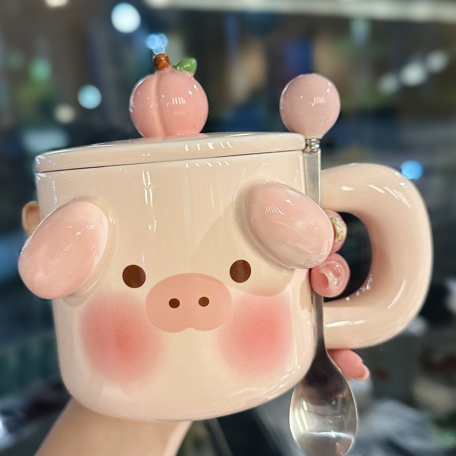 生日猪猪陶瓷杯子可爱少女心马克杯带盖勺创意情侣礼物水杯咖啡杯