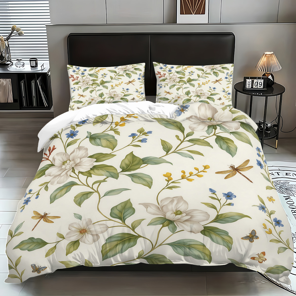 Funda de edredón floral fresca pequeña transfronteriza Estilo pastoral Ropa de cama floral pequeña Funda de edredón cepillada Juego de tres piezas JIT