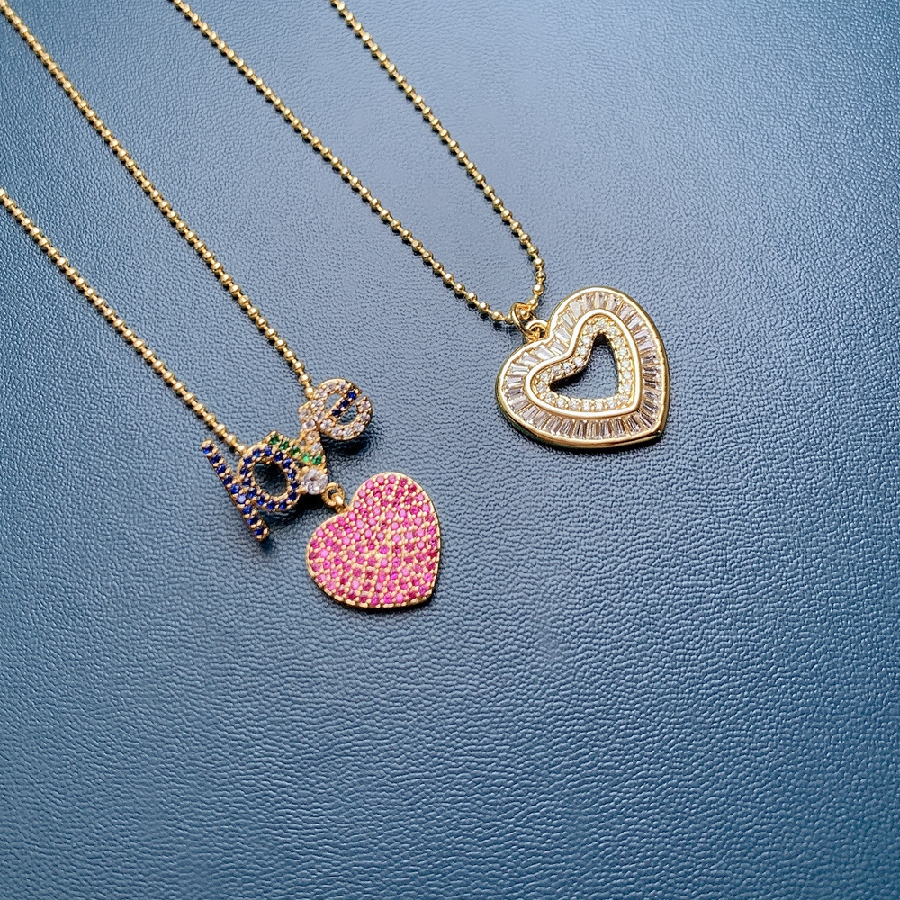 Simple Style Heart Shape Copper Plating Inlay Rhinestones Pendant Necklace 1 Piece