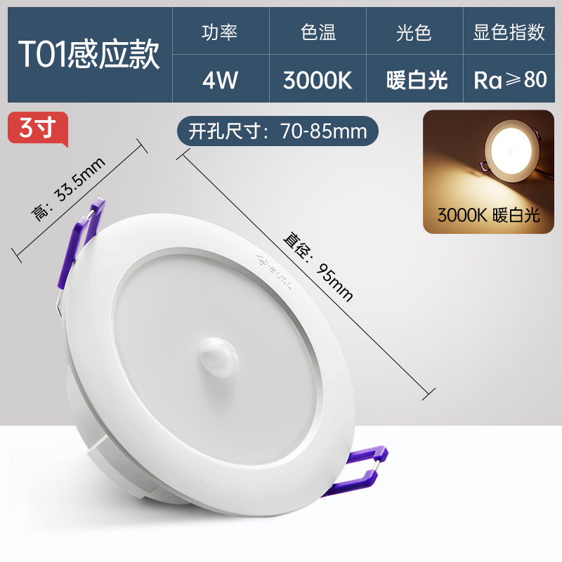 T01 induction downlight [3 inch 4w yellow-3000k] opening 70~85mm