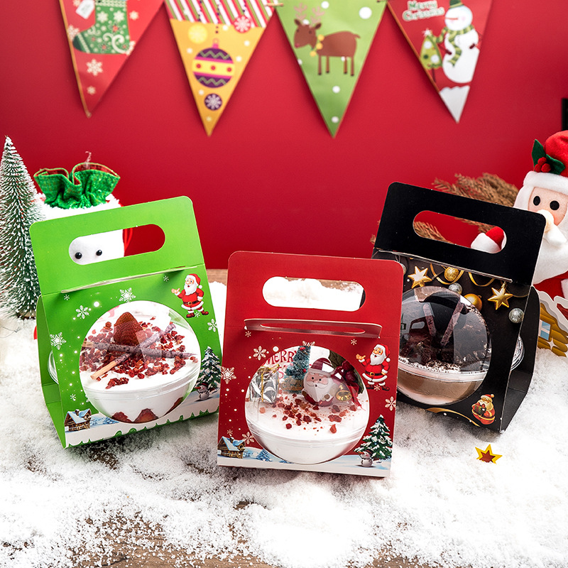 圣诞蛋糕盒抱抱桶手提慕斯球透明雪花酥网红零食圆球烘焙包装盒子
