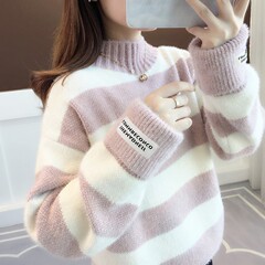 ミンクの毛のセーターの女性の半高襟のプルオーバー