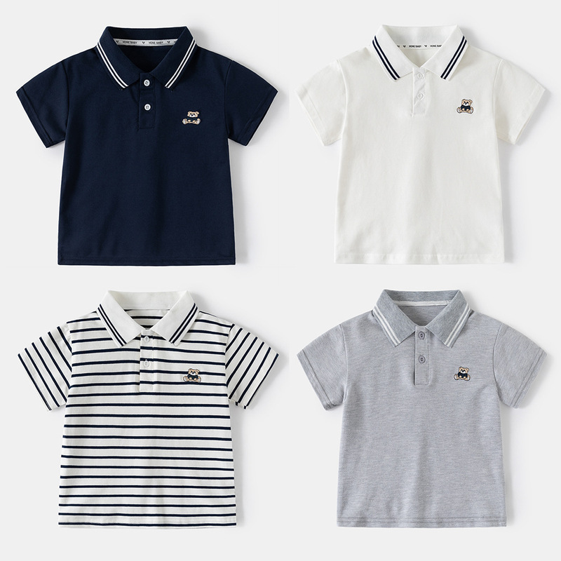 男児Polo 2025年夏新作子供ストライプ半袖男児赤ちゃんストライプ半袖ポロシャツファッション|undefined