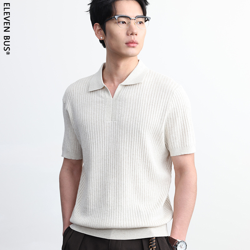 Light Luxury Linen Polo Shirt Short-Sleeved Lapel Summer High-End Knitted T-Shirt Non-Iron Lyocell Top for Men Light Luxury Linen Polo Shirt Short-Sleeved Lapel Summer High-End Knitted T-Shirt Non-Iron Lyocell Top for Men