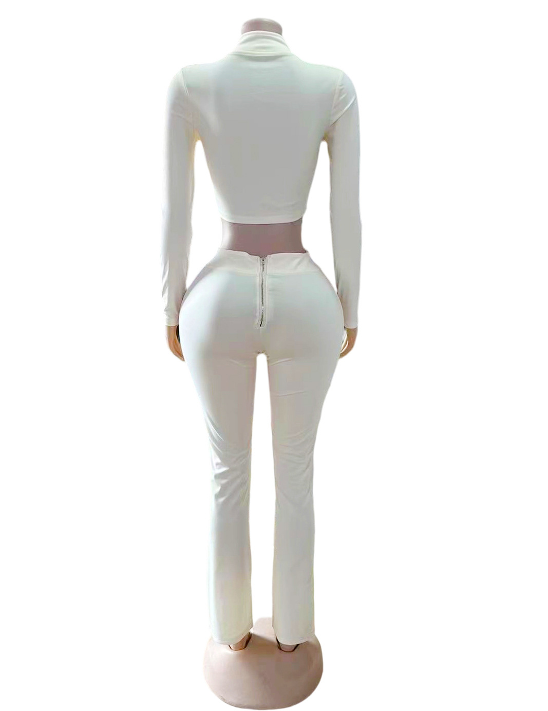 Women's Clothing Women's Slim Fit Two Piece Set Long Sleeved Pleated Zipper Crop Top And Long Legged Pants Solid Color European American Style_ecoleips.com