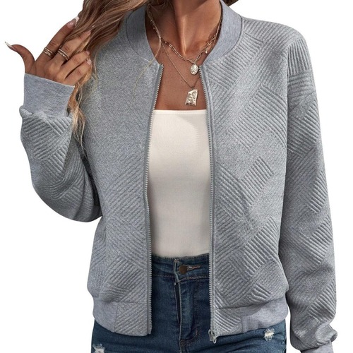 Amazon European and American cross-border foreign trade 2025 autumn and winter new solid color zipper jacket baseball collar casual jacket for women