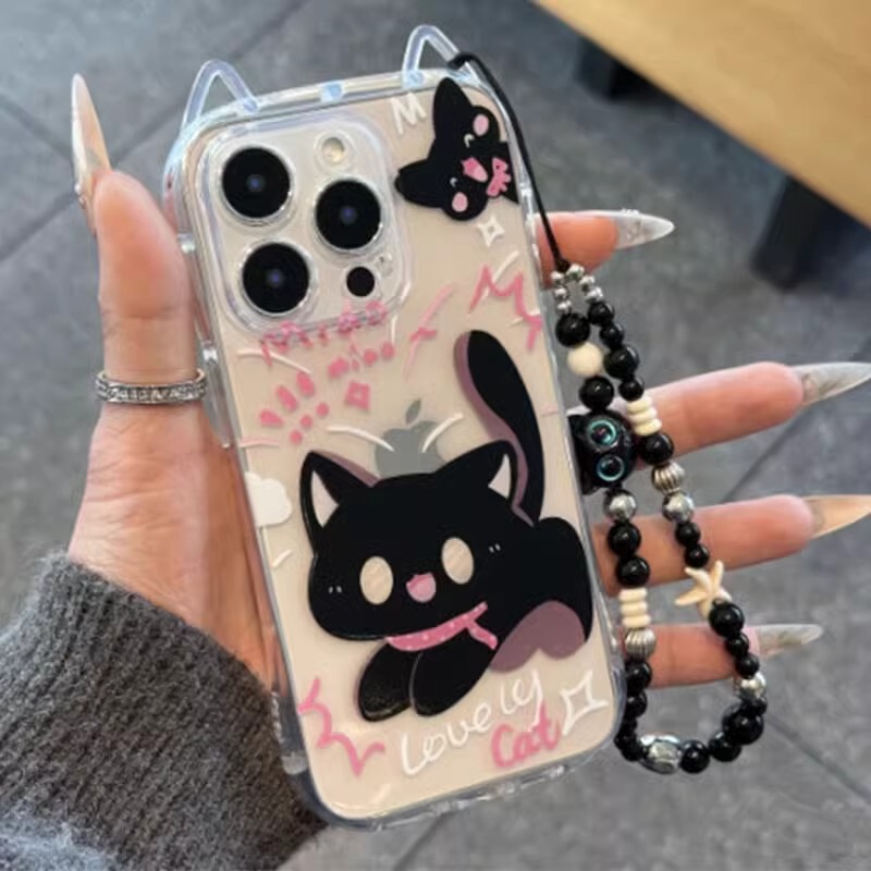 Jumping Kitten Apple 16 Phone Case 14Plus12 Cartoon 13 New Model 17 Cat Ears 15 Cute 13 Bracelet Xr