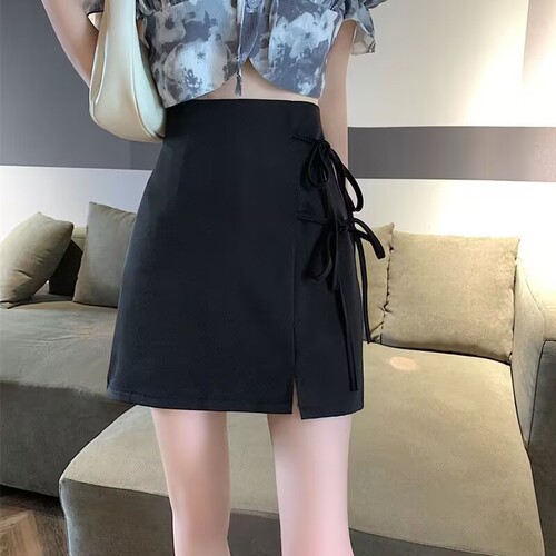 Academic-style fashionable half-body skirt with high waist and draping tie for women, summer short pleated skirt, ultra-beautiful new design, versatile.