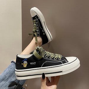 学生帆布鞋女2021年新款夏季韩版ins潮时尚休闲平底系带帆布单鞋