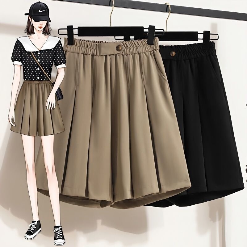 Plus-size women's summer clothing new style for slightly plump women, stylish and slimming high-waisted wide-leg loose-fitting outerwear suit shorts Plus-size women's summer clothing new style for slightly plump women, stylish and slimming high-waisted wide-leg loose-fitting outerwear suit shorts