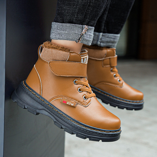 Boys 'Martin boots with cotton in winter, middle-aged children's cotton shoes to keep warm for primary and secondary school students' thick cotton shoes