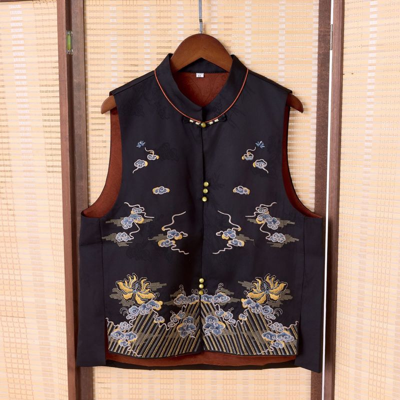 新中国式刺繍立襟ベストレディース国風レトロジャカード気質ベスト国潮ノースリーブコート|undefined