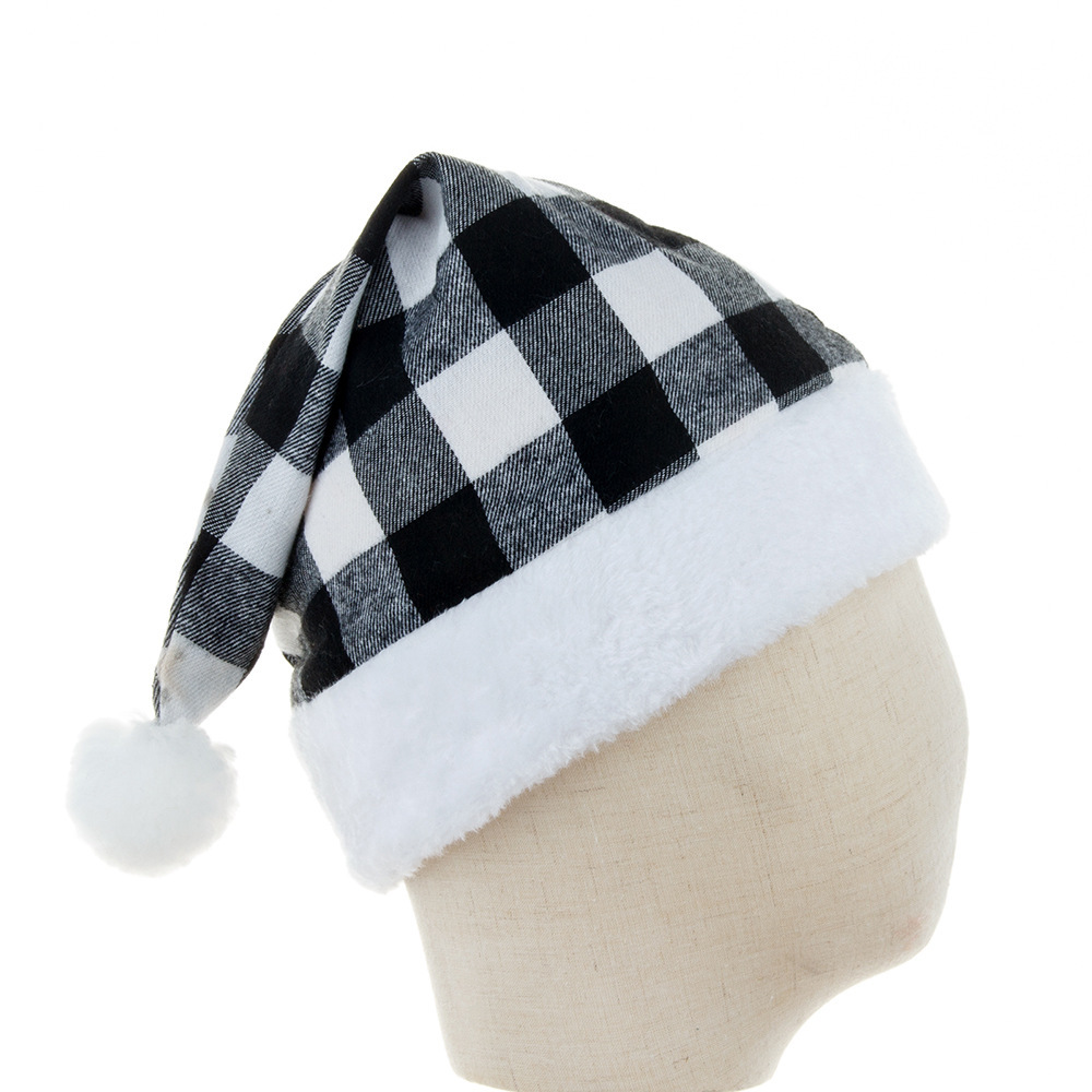 Christmas decorations Party Festive hat Red black and white plaid plaid Christmas hat_voghion.com