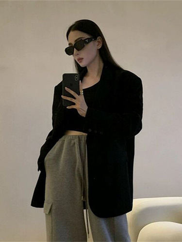 Women's Gray Blazer Coat Spring and Autumn Elegant Casual Street Style Korean Version Fashion Trendy Women's Suit