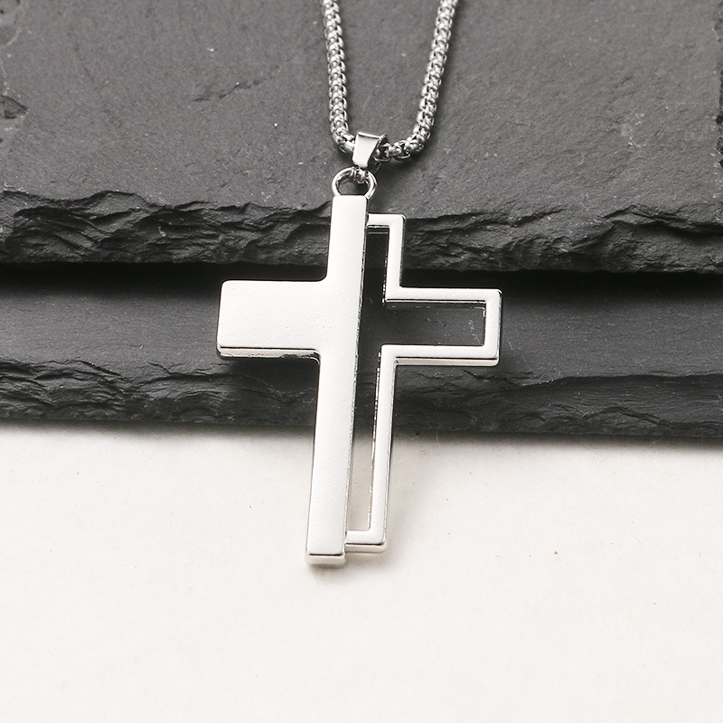 Minimalistische Redemption Love Entity Hohles Halbkreuz-Anhänger-Halskette aus Titanstahl, vielseitig einsetzbar für Männer und Frauen_voghion.com