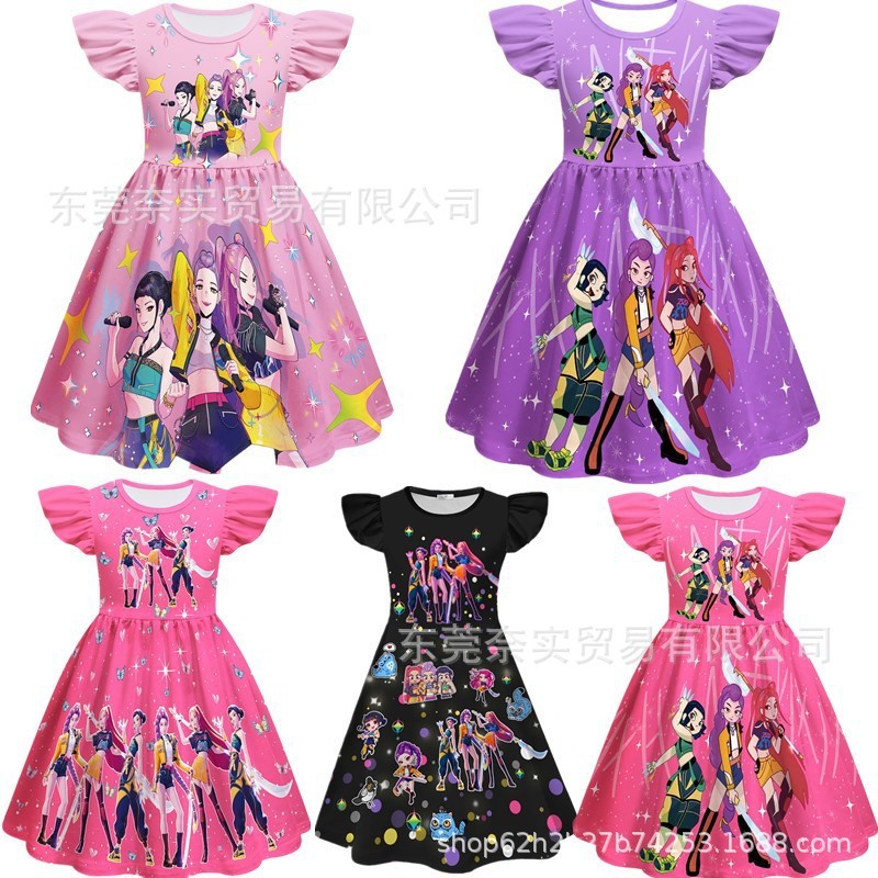 万圣节猎魔女团K-POP鲁米佐依米拉同款动漫cos服儿童飞飞袖连衣裙|undefined