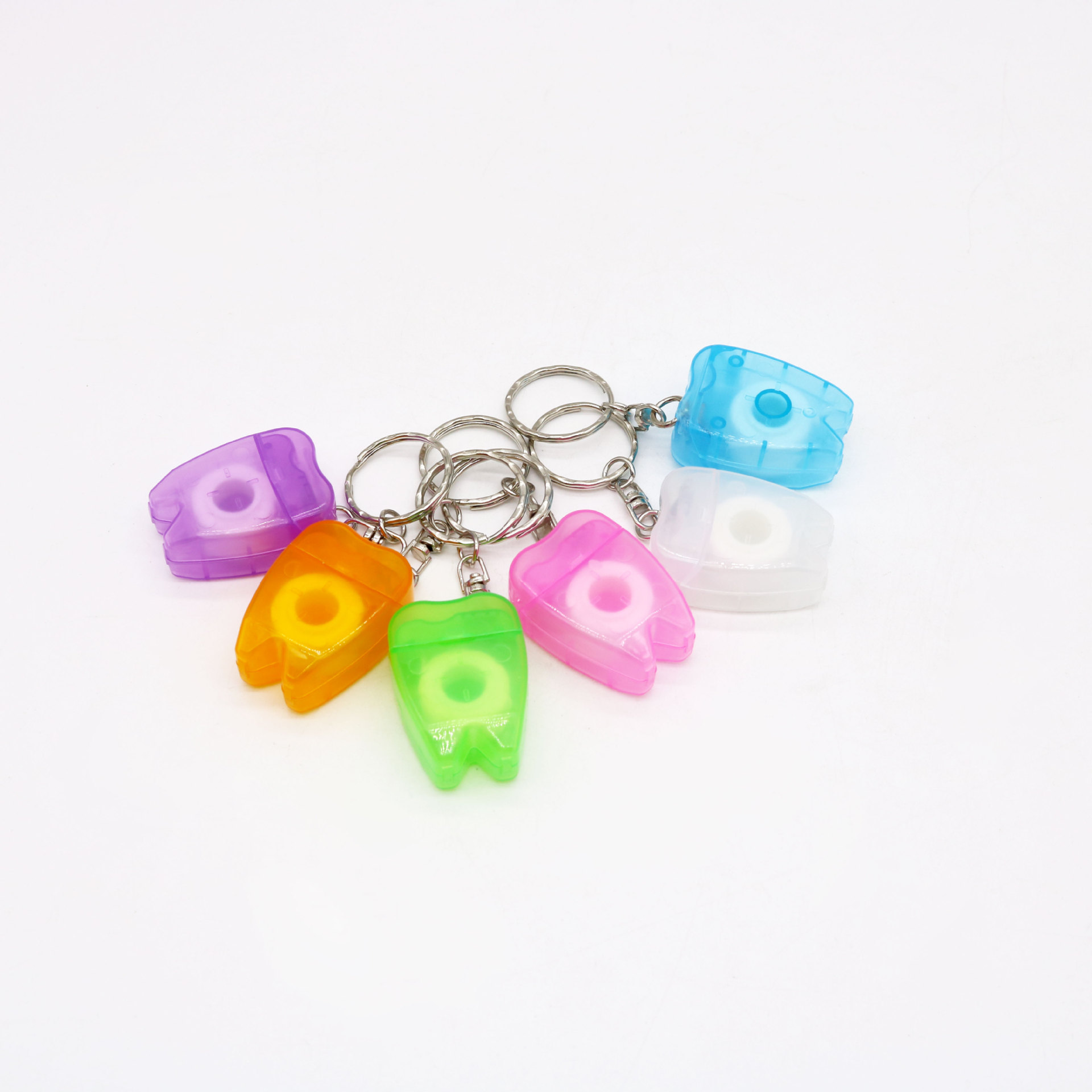 Hilo dental portátil plano de 10 metros con forma de llavero y sabor a menta, texto personalizable.