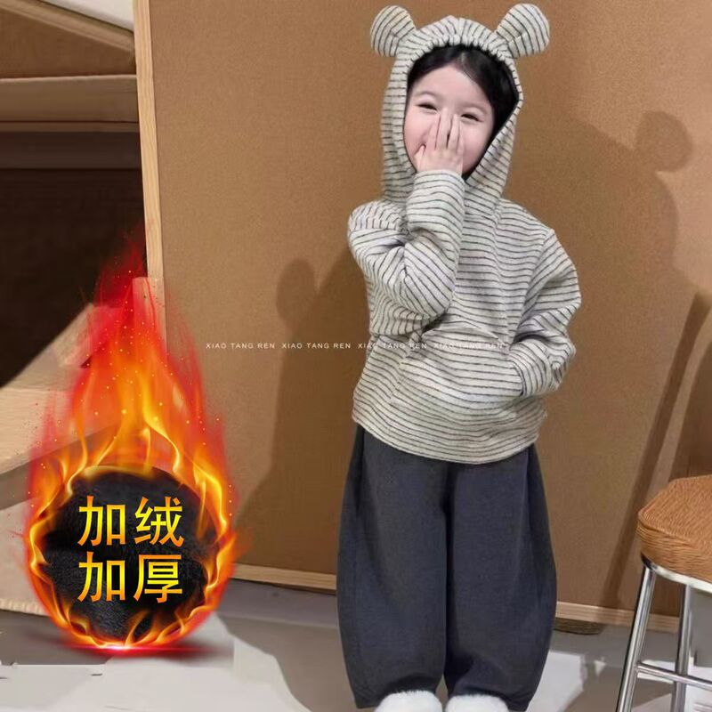 韩国童装2025秋季新款儿童韩版可爱条纹卫衣弯刀裤幼儿园休闲套装|undefined