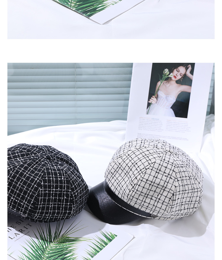 Classic Plaid Pu Stitching Striped Retro Octagonal Hat NSKJM103742