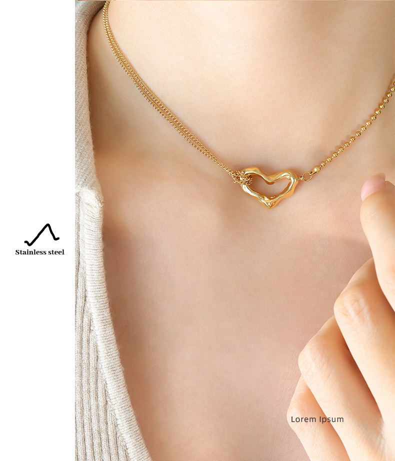 Daily Occasion Simple Style Heart Shape Titanium Steel Hollow Out Necklace