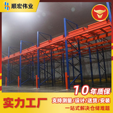 定制压入式货架带小车后推式货架厂房仓库加厚多层重型仓储货架