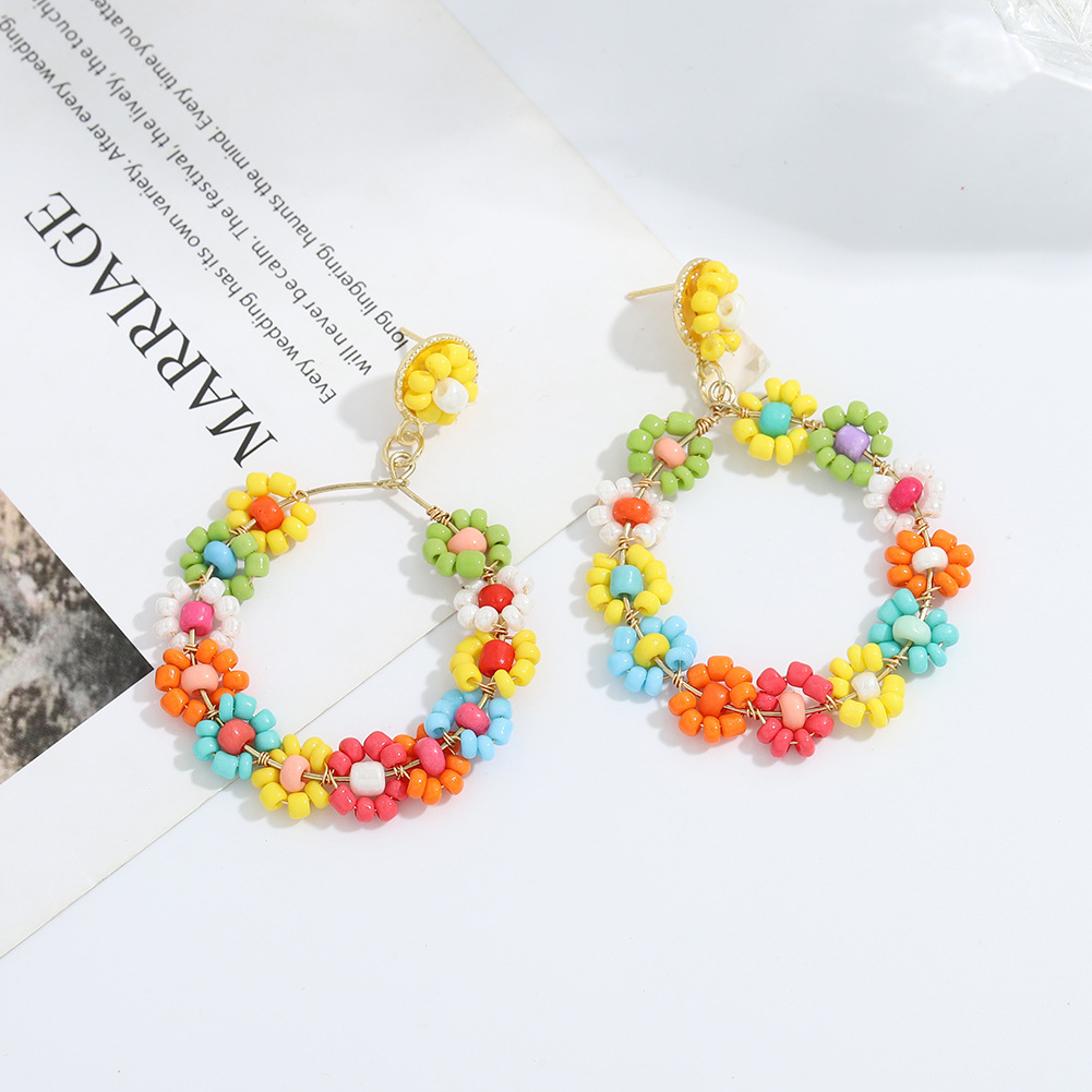 Hand-woven Beads Flower Alloy Earrings display picture 8