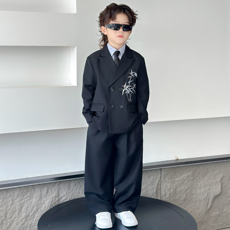 儿童西装套装男童主持人中式礼服钢琴演出服春秋男孩花童生日西服