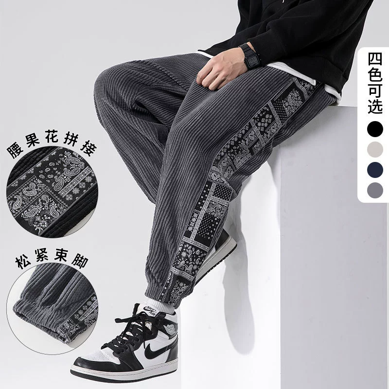 EBAY AliExpress трансграничные горячие продажи Японский большой размер цветок кешью осенью и зимой вельвет теплый повседневный брюки