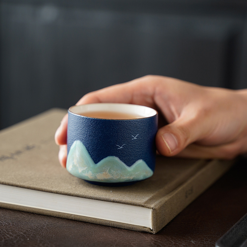 Juego de tazas de té de cerámica transformada en horno, estilo paisaje, de las dinastías Tang y Song, taza maestra de los Mil Millas de Montañas y Ríos, juego de caja de regalo con taza individual.