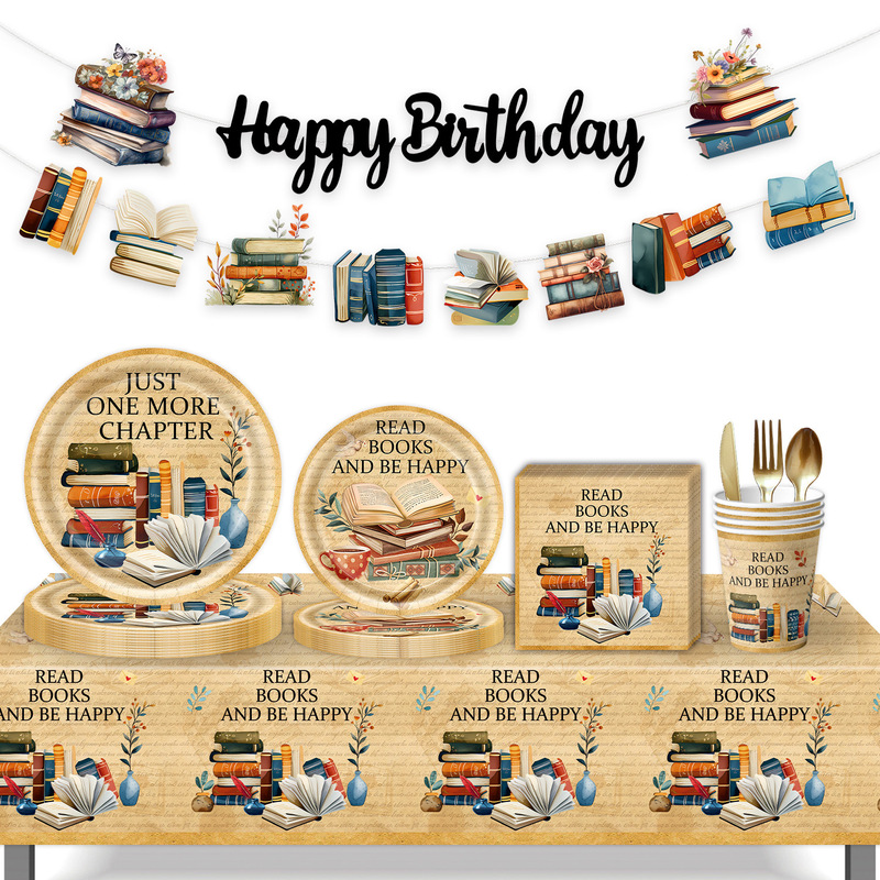 Retro Books Party Supplies Event Layout Props Party Tableware Paper Plates Paper Towels Table Reading Club Layout Decoration