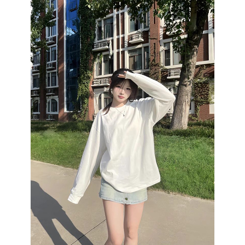 Otoño nueva marca de moda oversize suelta camiseta de mujer de manga larga camiseta multifuncional pareja camiseta de cuello redondo tendencia image 7