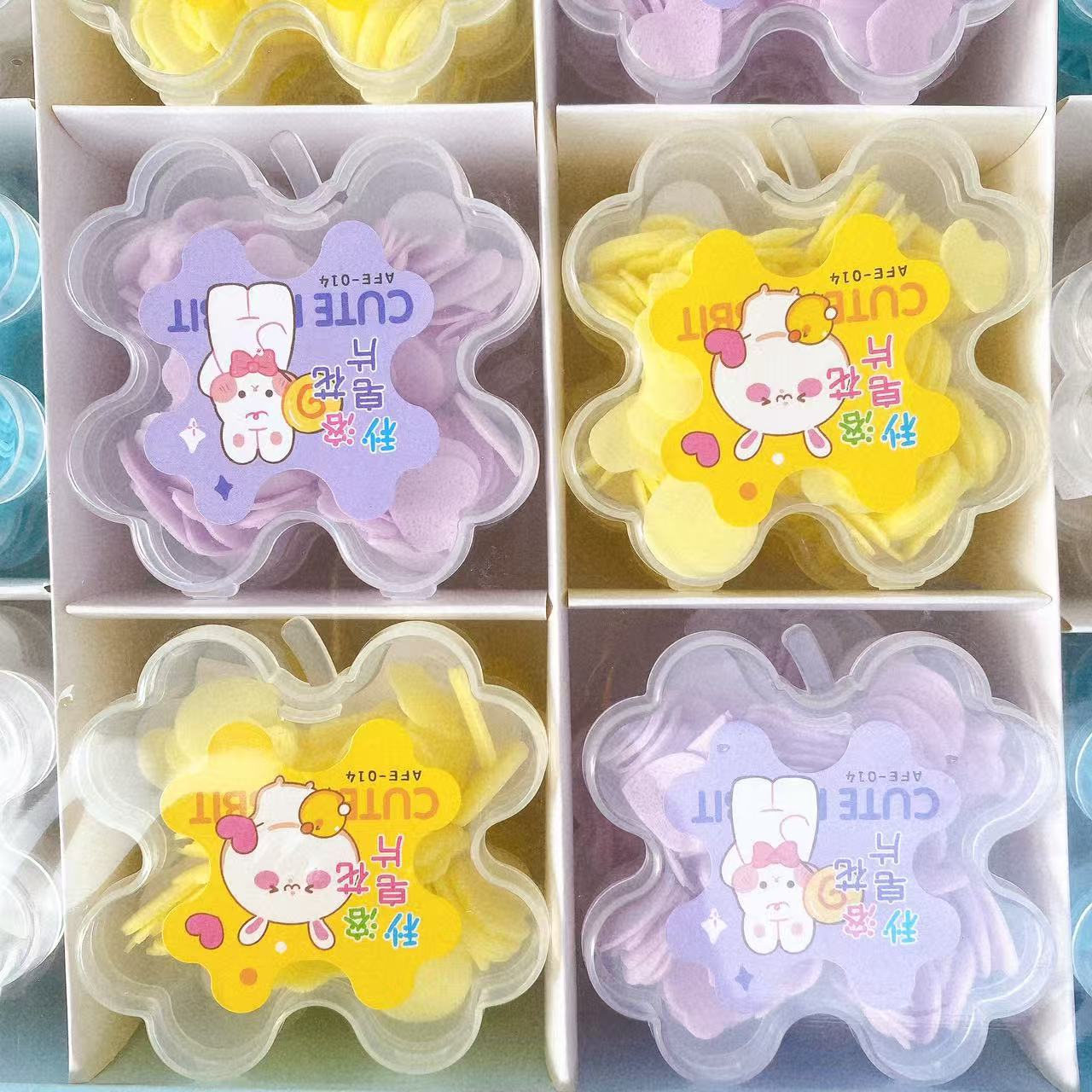 Tabletas de flor de jabón de dibujos animados en caja de jabón desechable de color portátil para llevar a los estudiantes a lavarse las manos, flores de jabón, viajes claros image 5