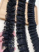 1米长度价 优质纯黑色弹力褶皱木耳边裙摆蕾丝服装装饰花边辅料