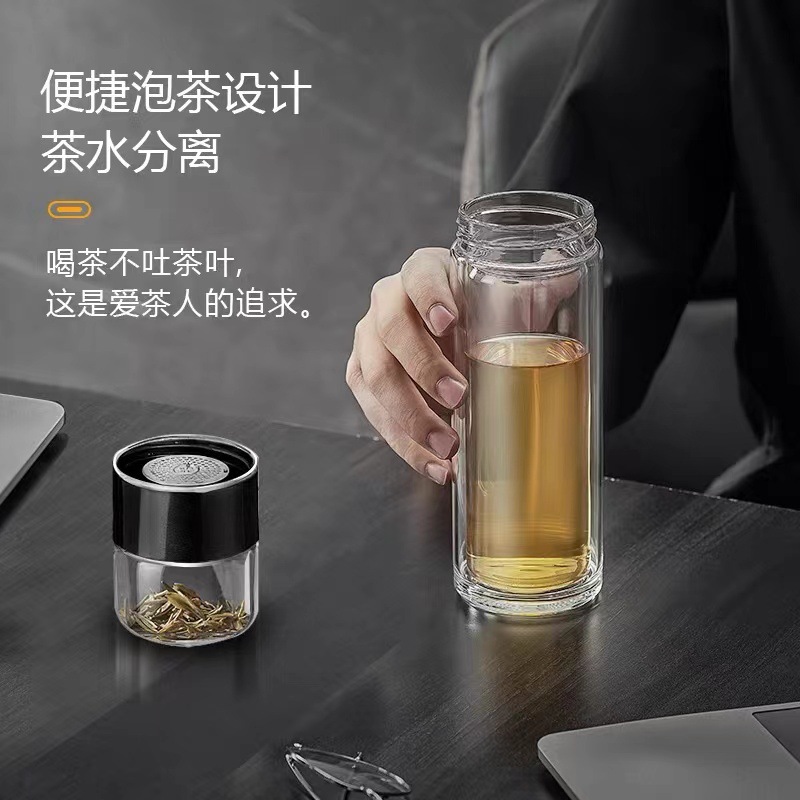 Tazas de té de doble aislamiento de vidrio de separación de oficina de hombres y mujeres tazas de té impresa logotipo grabado lujoso retro