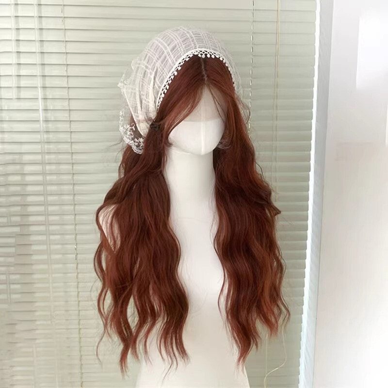 Camero Front Lace Sweet and Spicy Female Caramel Red Brown Korean Gentle Full Wig Long Curly Hair Water Ripple Full Hair Set Camero Front Lace Sweet and Spicy Female Caramel Red Brown Korean Gentle Full Wig Long Curly Hair Water Ripple Full Hair Set