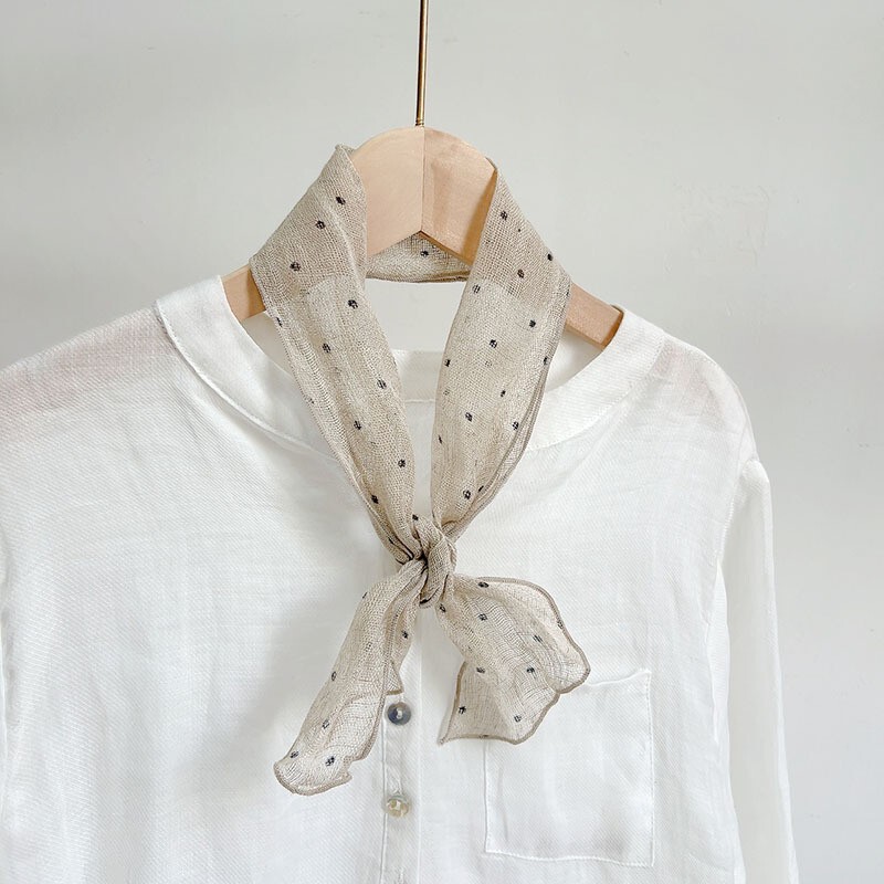 Linen Dot Small Scarf Slender Hair Belt Artistic All-match Women's Summer Neck Protection Small Silk Scarf Bag Decoration