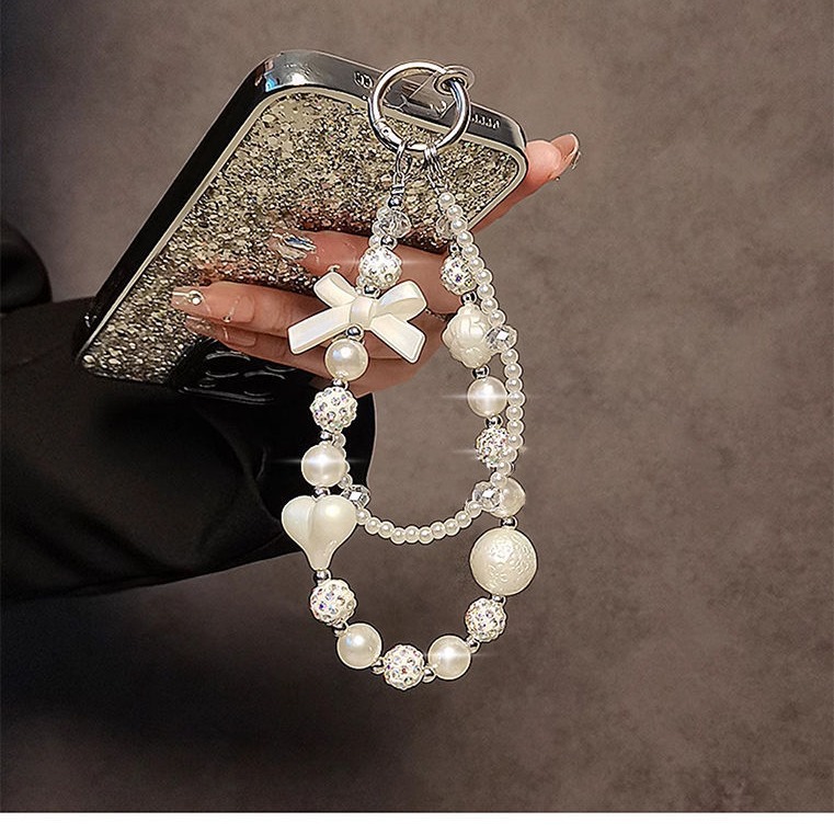 Personalidad creativa diamante perlas cuentas pulsera pulsera corta colgante caso de teléfono móvil llavero de automóvil bolsos colgante