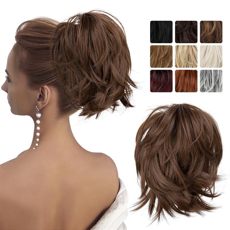 Foreign Trade European and American Wig Women's Ponytail Clip Straight Bun Short Messy Fluffy Bun Hair Bag High Temperature Silk High Ponytail