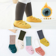 秋冬新款寶寶襪子加絨加厚毛圈襪嬰兒中筒新生兒童防滑地板襪批發
