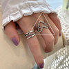 Retro fashionable ring, chain, Korean style, silver 925 sample, on index finger