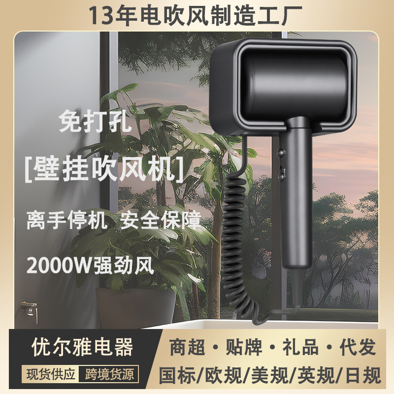 Wall-Mounted Hair Dryer Negative Ion Does Not Hurt Hair Household Strong Wind Punch-Free Hotel B&B Inn Hair Dryer