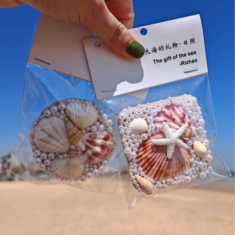 Natural Shell Conch Seaside Travel Small Mirror Qingdao Cultural and Creative Seaside Souvenirs Shell Accessories