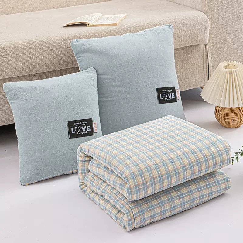 全棉抱枕被子两用空调毯子午睡办公室枕头被汽车载靠枕折叠二合一