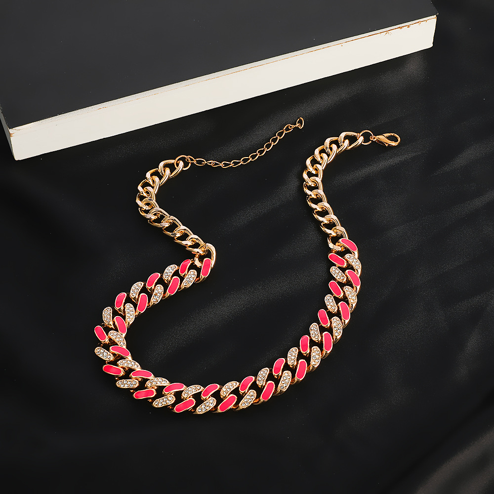 Hip-hop Two-color Rhinestone Thick Chain Necklace Fashion Trendy Oil Drop Cuban Chain display picture 8