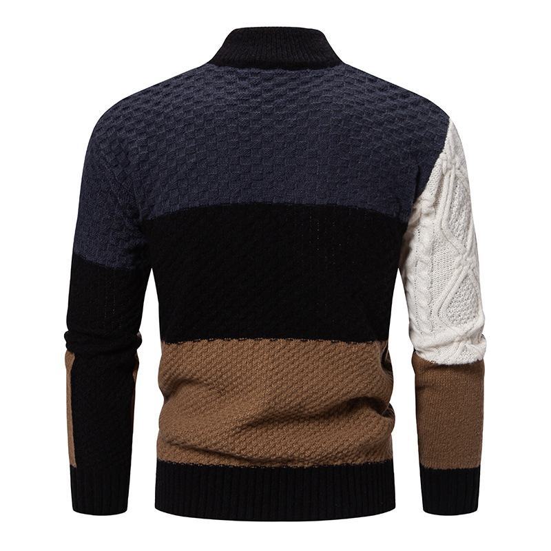 Men's Clothing Men's Color Block Crewneck Sweater, Casual Knit Pullover With Relaxed Fit, Semi-Turtle Neck Winter Warm Top For Teens & Adults_voghion.com