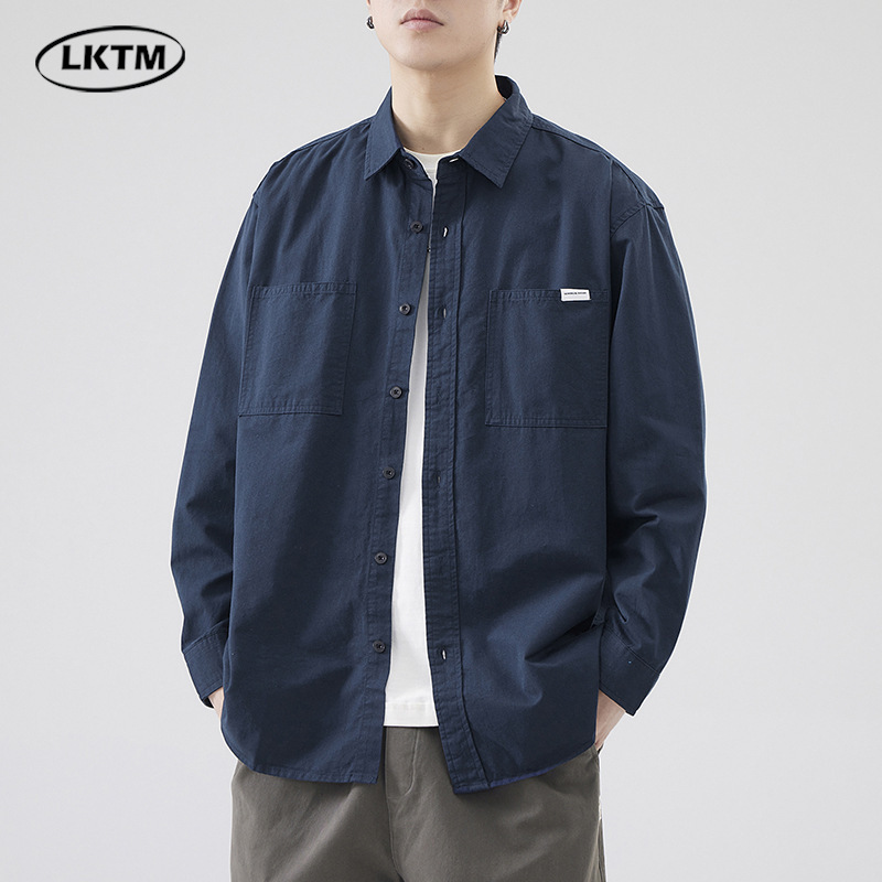 LKTM Men's# Japanese Simple Tooling Long-sleeved Shirt Men's Spring New Ins Teenager All-match Shirt Jacket