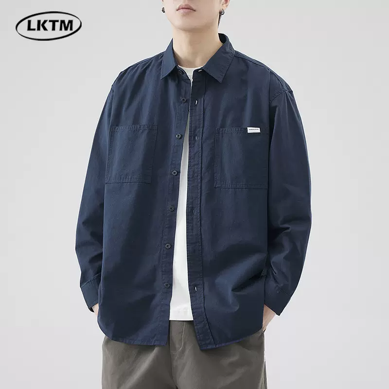 LKTM男装#日系简约工装长袖衬衫男春季新款ins青少年百搭衬衣外套