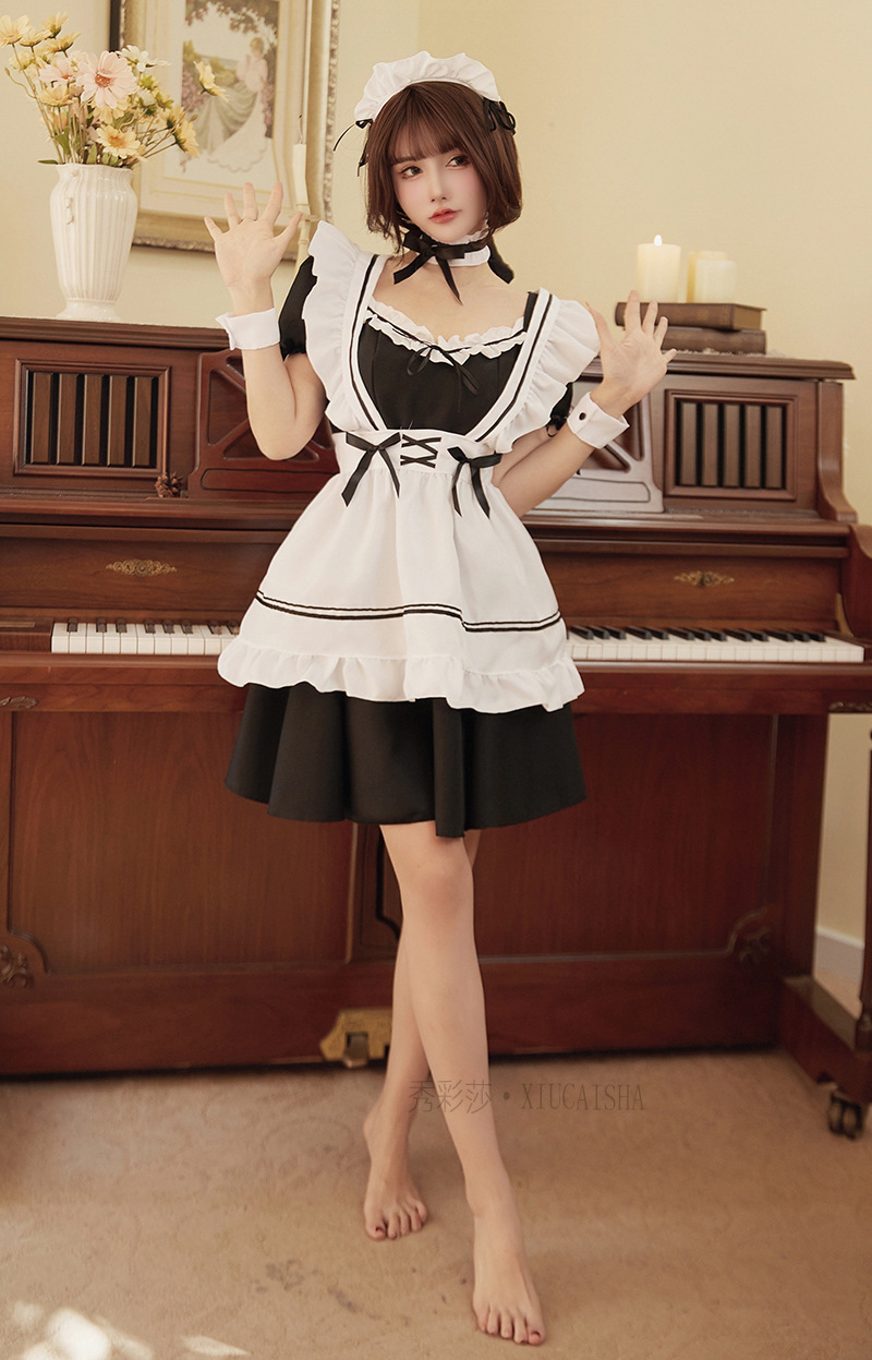 Maid Roleplay Lingerie Set with Headpiece, Collar, Cuffs and Dress — detail image 17